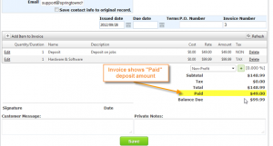 Invoice shows deposit amount as Paid Invoice shows deposit amount as Paid