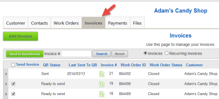 Click on the invoice tab