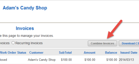Click Combine Invoices
